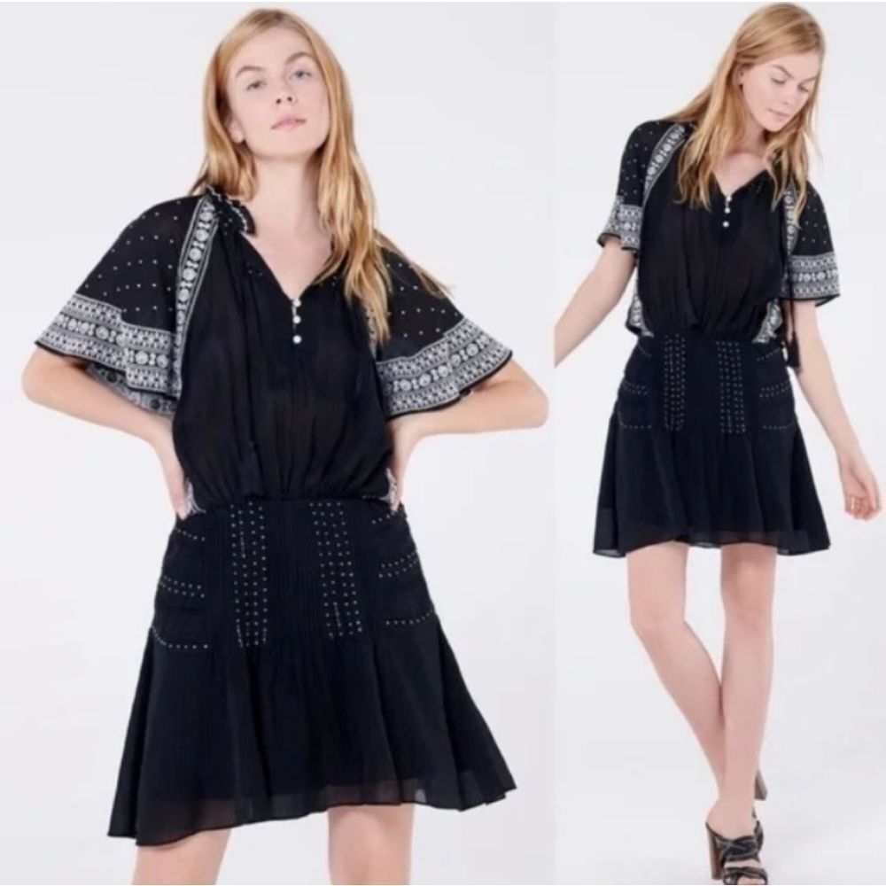 Veronica Bear Silk Minos Embroidered Mini Dress Black/White  Size 8